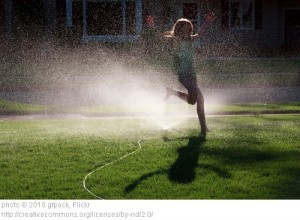 Running through sprinkler